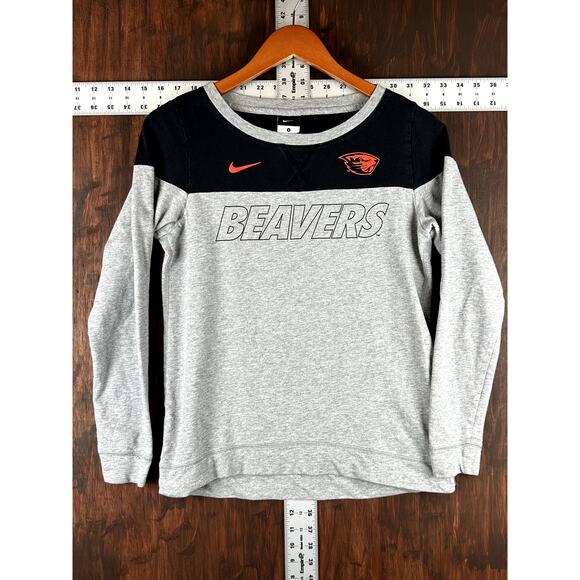 Nike Oregon State Beavers Crewneck Long Sleeve Shirt Gray Black Women Small NCAA - Picture 1 of 8